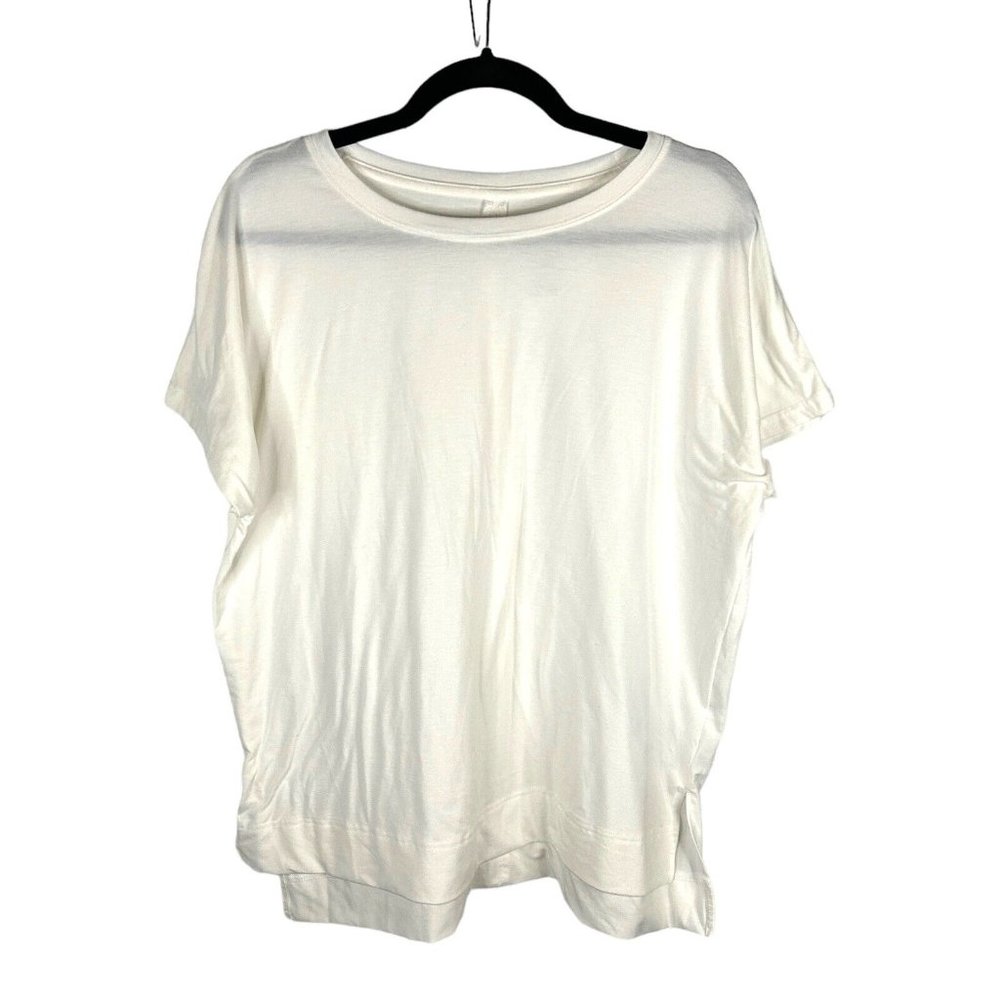 All in Motion Womens M Short Sleeve Activewear Top Drop Shoulder White Oversized